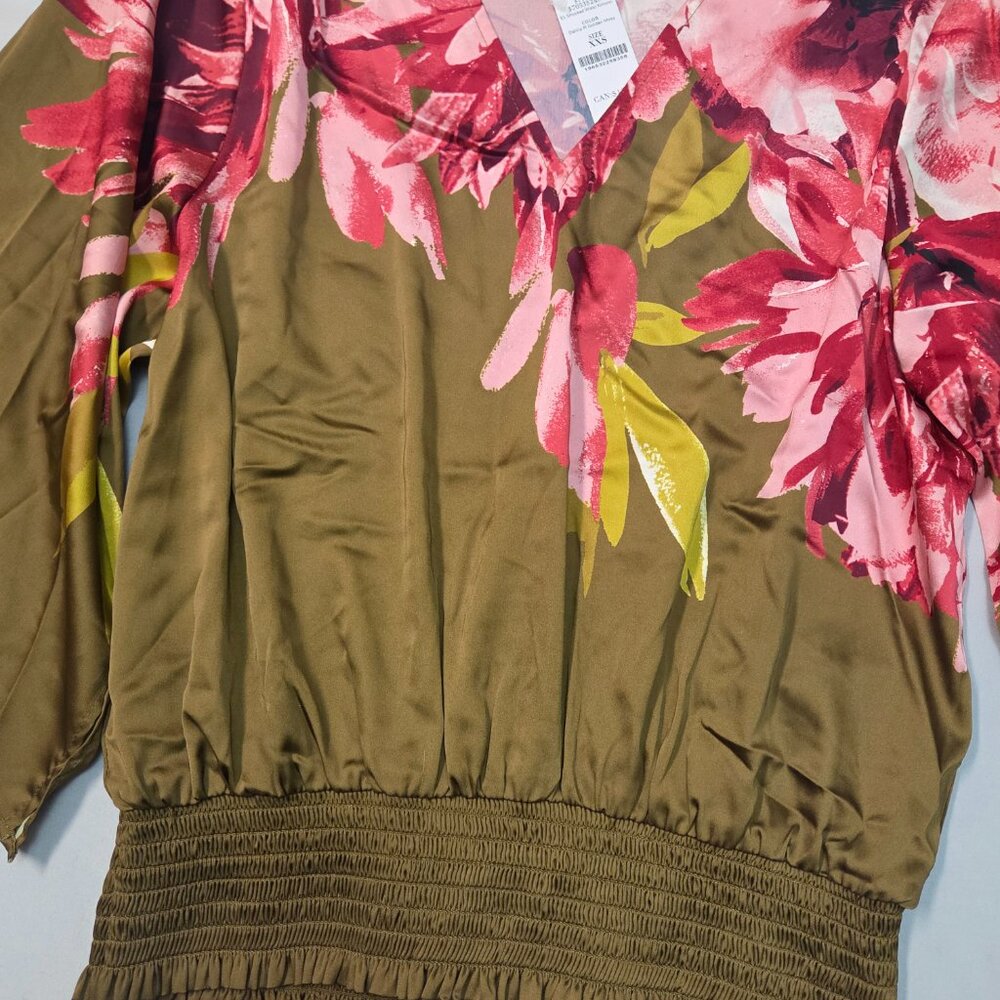 🌸Chic White House Floral Kimono Blouse–Elegant Olive Green with Bold Pink XXS🌸 - Picture 4 of 8